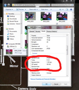 Properties camera settings